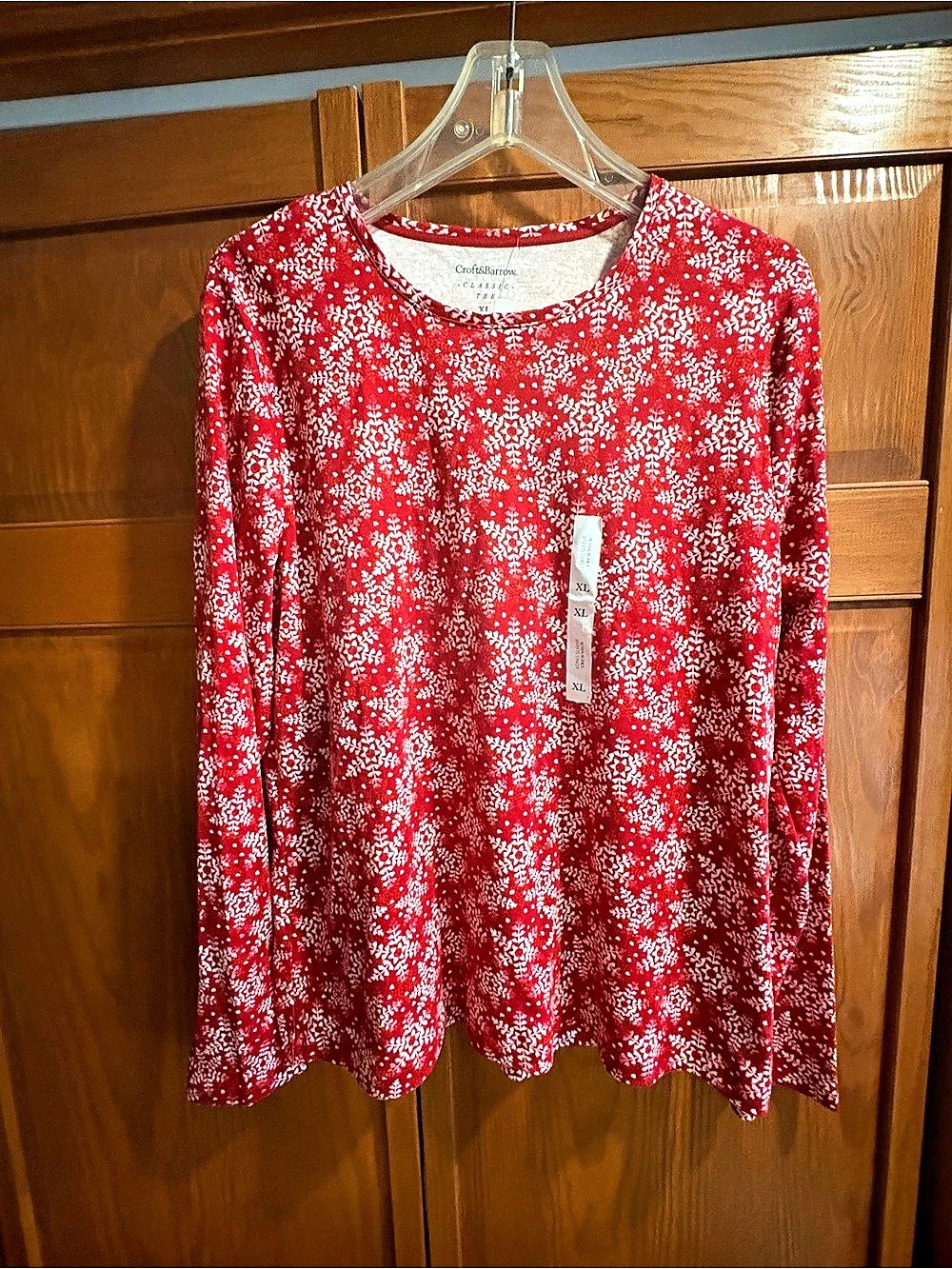 Croft & Barrow Classic Tee Long Sleeve Floral Top in Red & White Size XL NWT